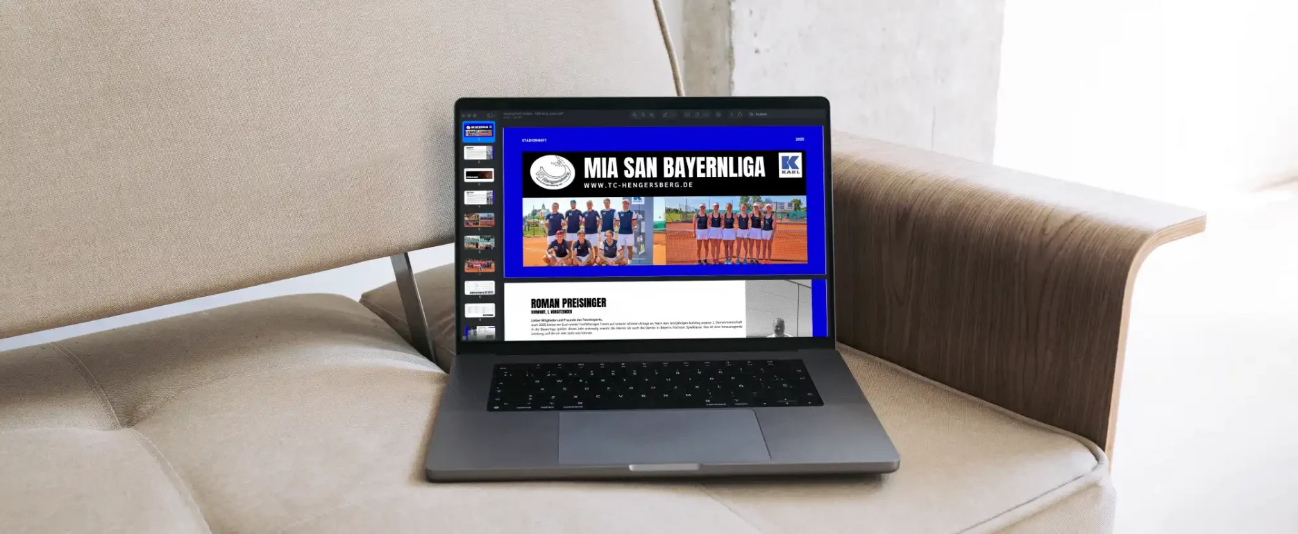 Stationheft des TC Hengersberg in einem Laptop geöffnet